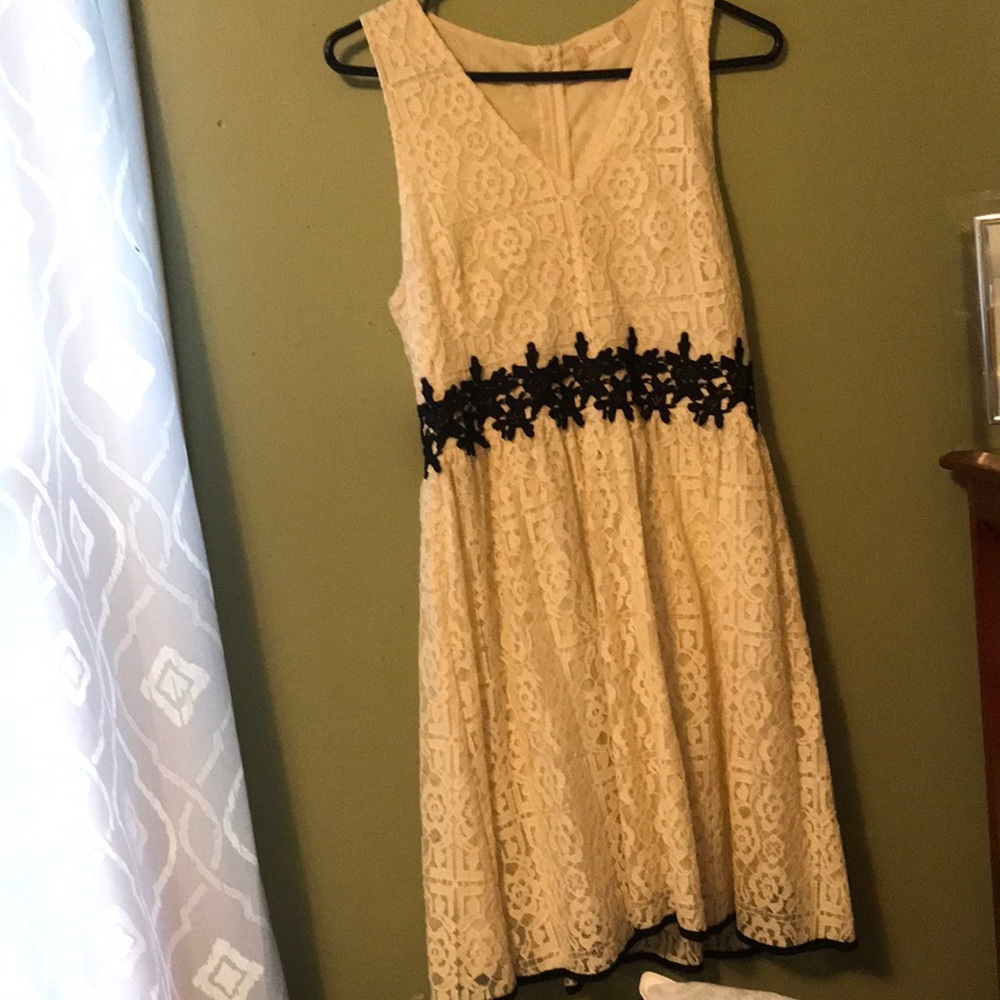 Tan and black lace dress